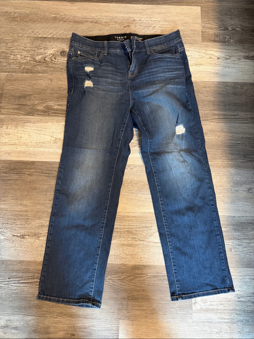 Torrid Women's Dark Wash Distressed Straight-Leg Jeans - Blue size 18